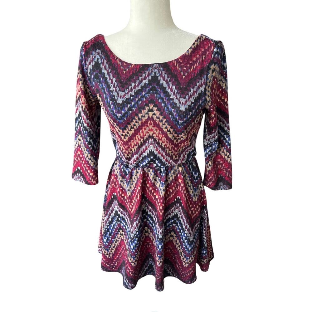 Lily Rose Stretch Fit and Flare Chevron Dress Junior Size S Coastal Cowgirl Boho